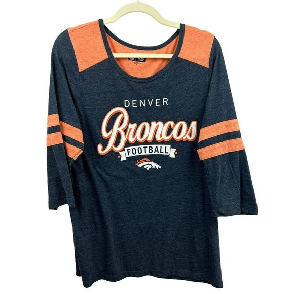 NFL Team Apparel Tops - NFL Team Apparel Denver Broncos T-Shirt, Front Image, Navy Blue Orange, Size XL